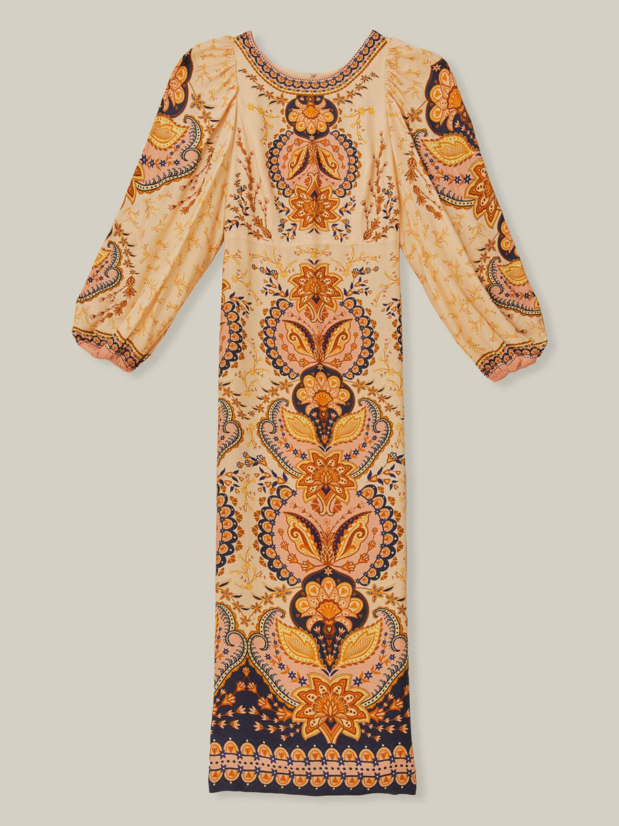 Elegant Printed Silt Hem Boho Midi Dress