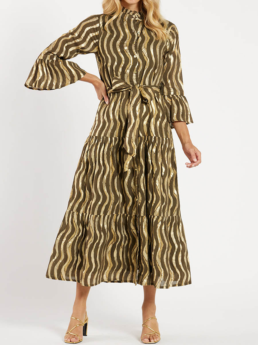 Elegant Printed Bell Sleeve Maxi Dress