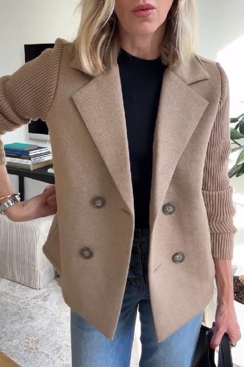 Stylish Lapel Button Patchwork Sleeve Casual Coat