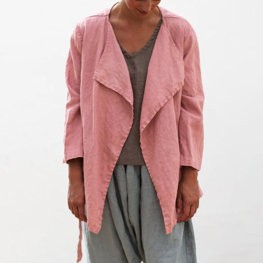 Pink Plain Long Sleeve Outerwear